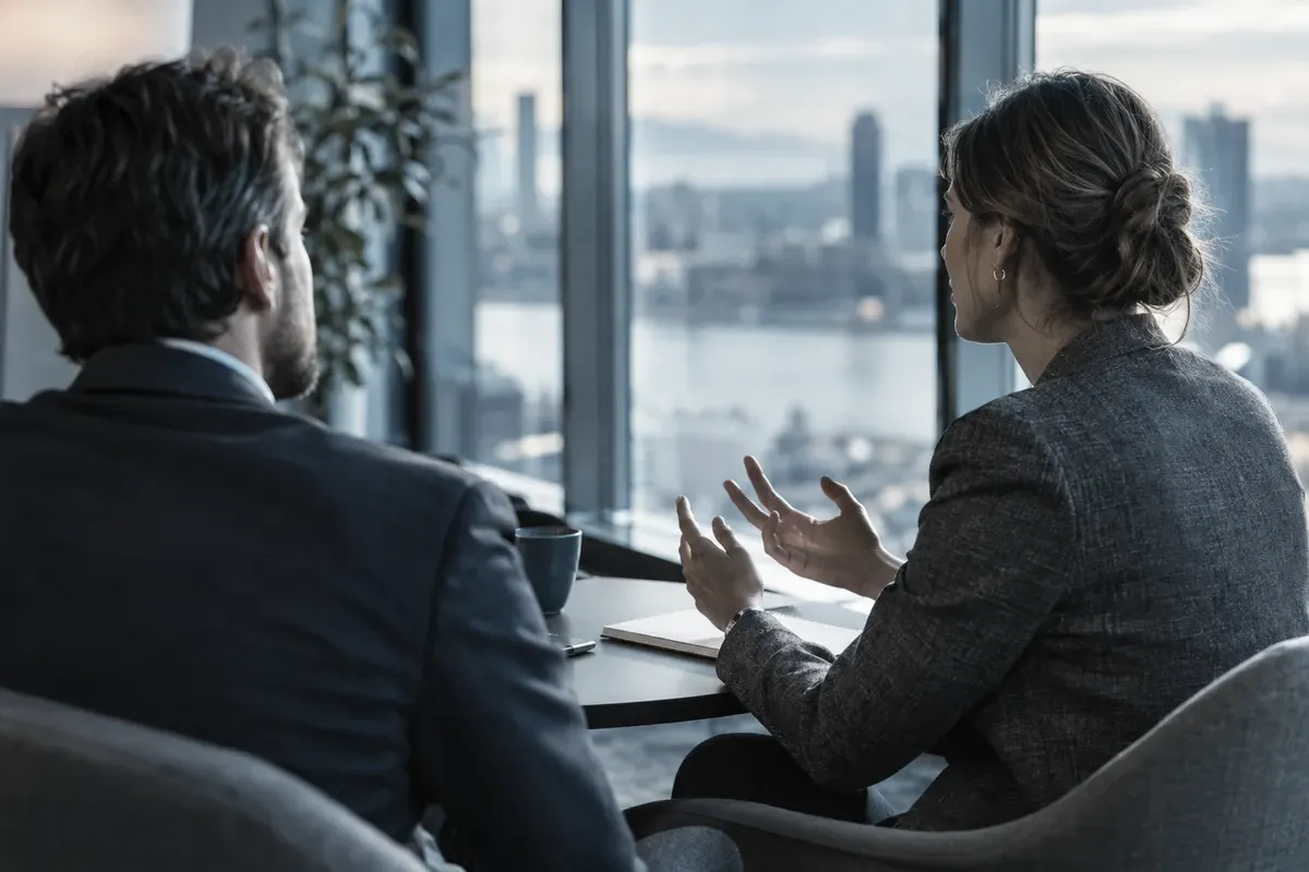Two professionals in a coaching conversation
